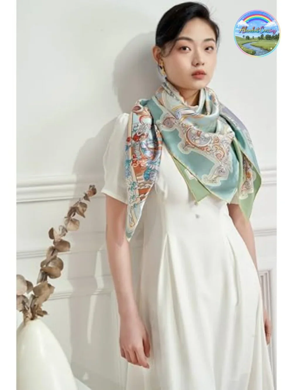 100% Silk Double-Sided Scarf XXL Hand Rolled Edges 42x42